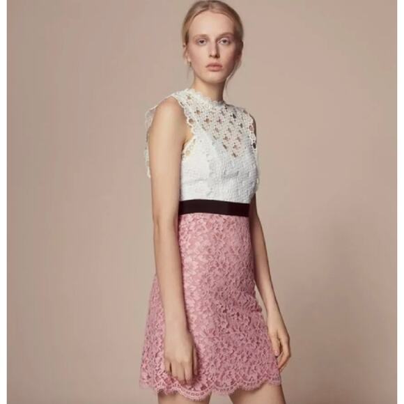 Sandro Womens Gab Floral Lace Pattern Dress Pink White Eyelet Size 40 - Picture 1 of 14